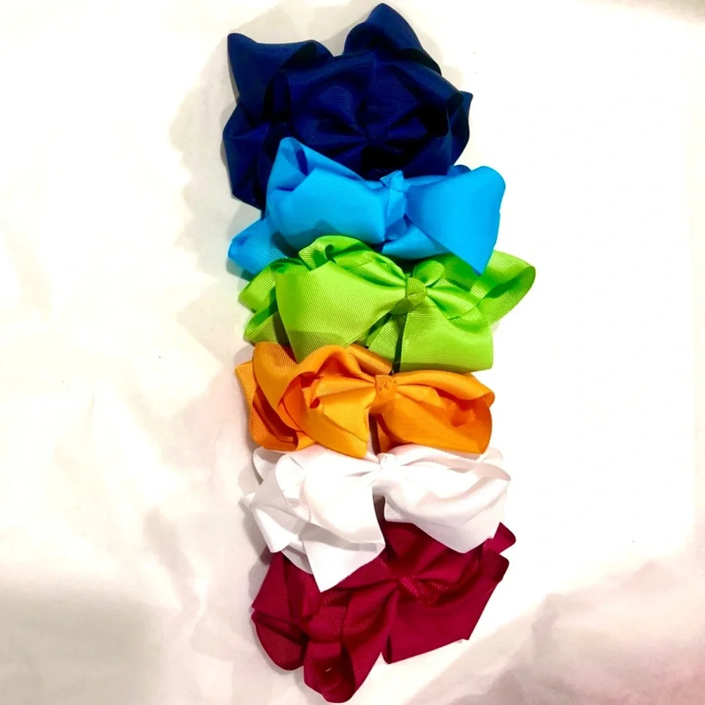 30 Rainbow Color Hair Bows - 6 inch Grosgrain Bows with Alligator Clips